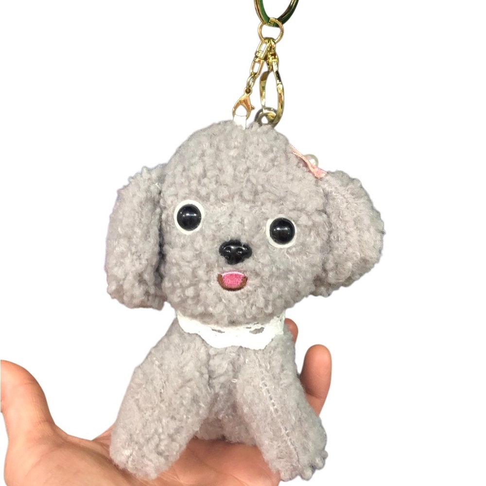 Cute Gray Dog Plush Keychain